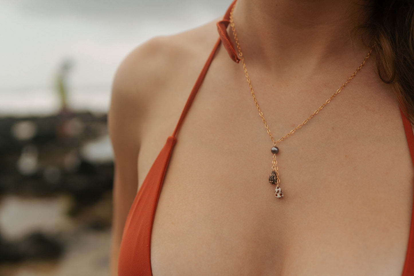 Shells + Pearl Lariat Necklace