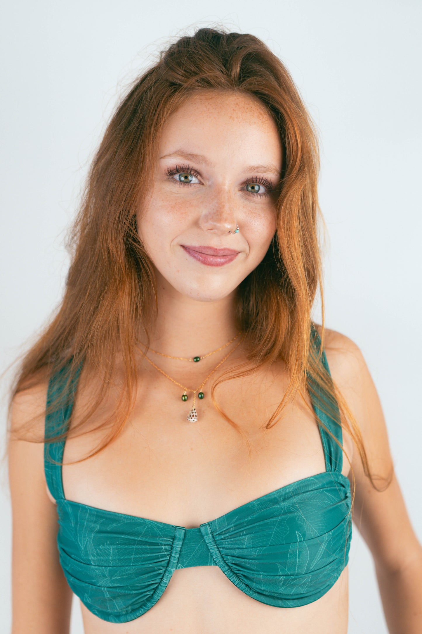Hebrew Cone + Green Pearls Necklace