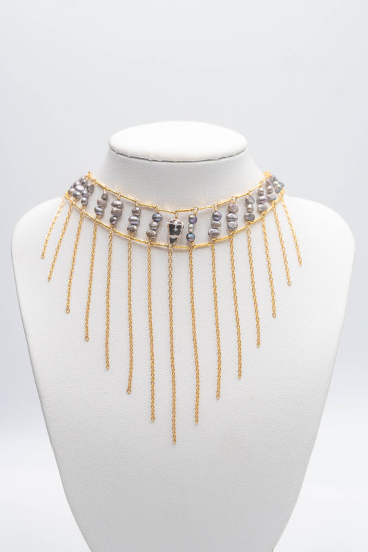 Hebrew Shell + Keshi Pearl Crown Choker