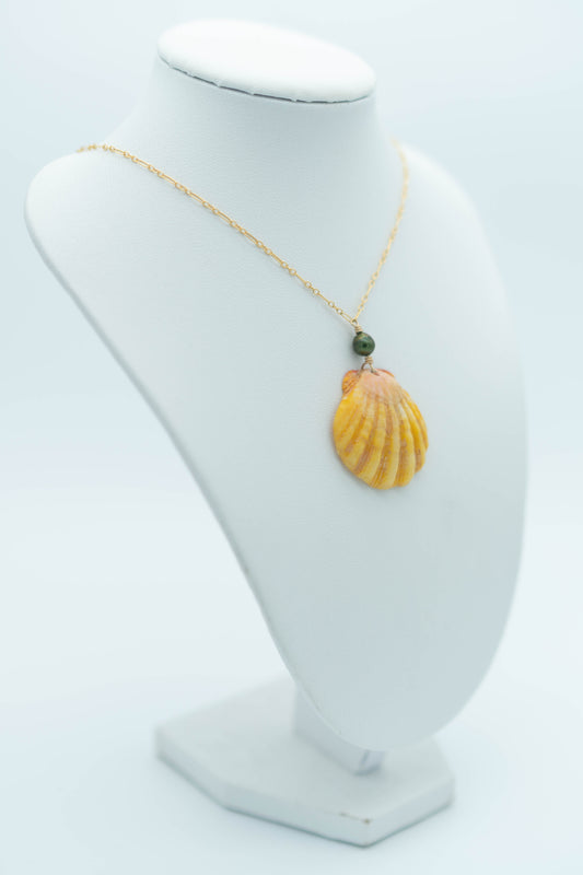 Sunrise Shell + Green Pearl Necklace