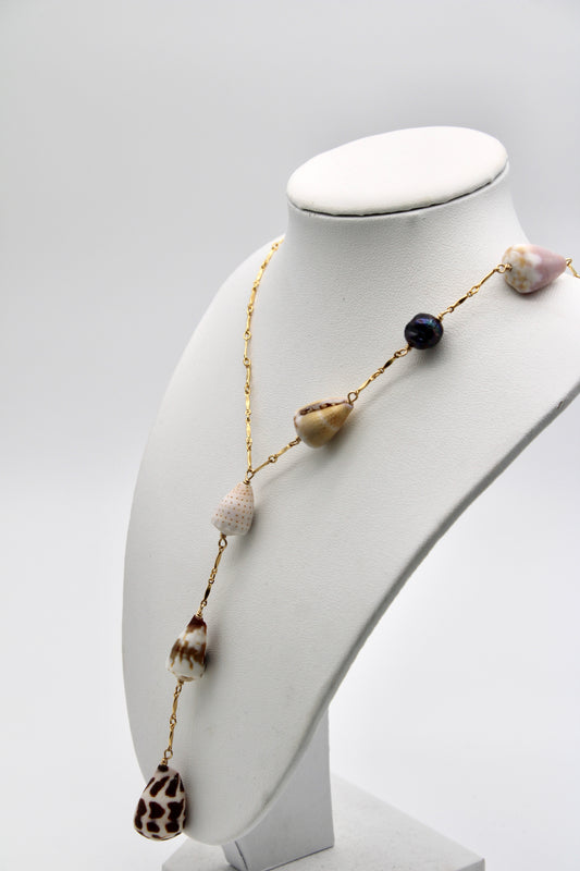 Asymmetrical Multi-Shell Necklace - .75 Inch Shells