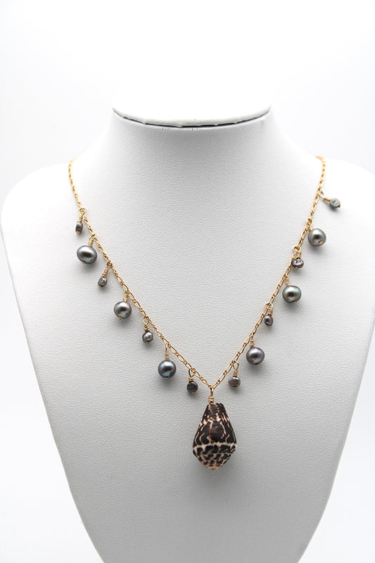 Cone Shell and Blue Keshi Pearl Necklace