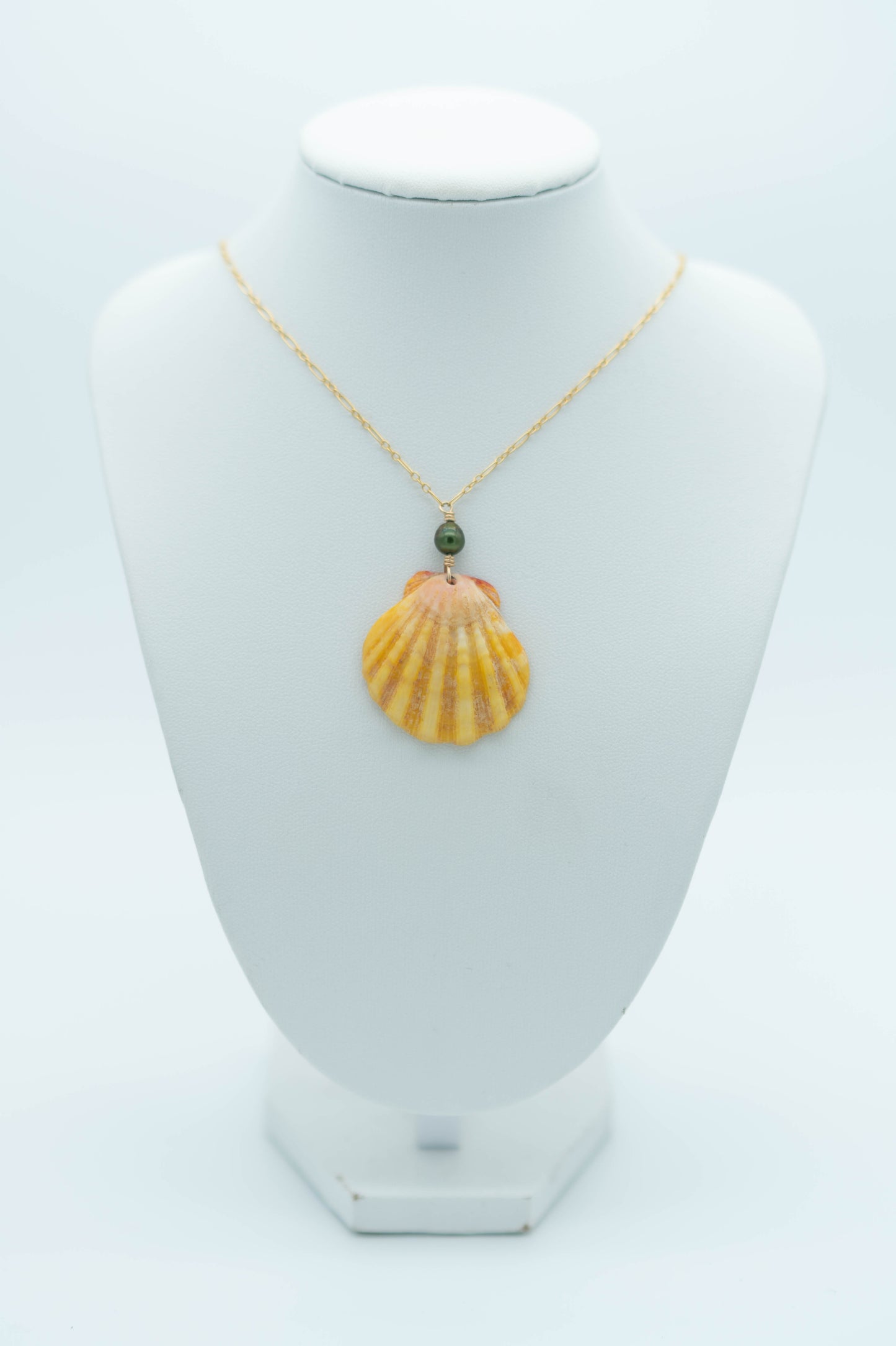 Sunrise Shell + Green Pearl Necklace