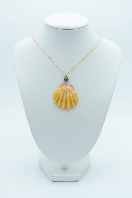 Sunrise Shell + Green Pearl Necklace