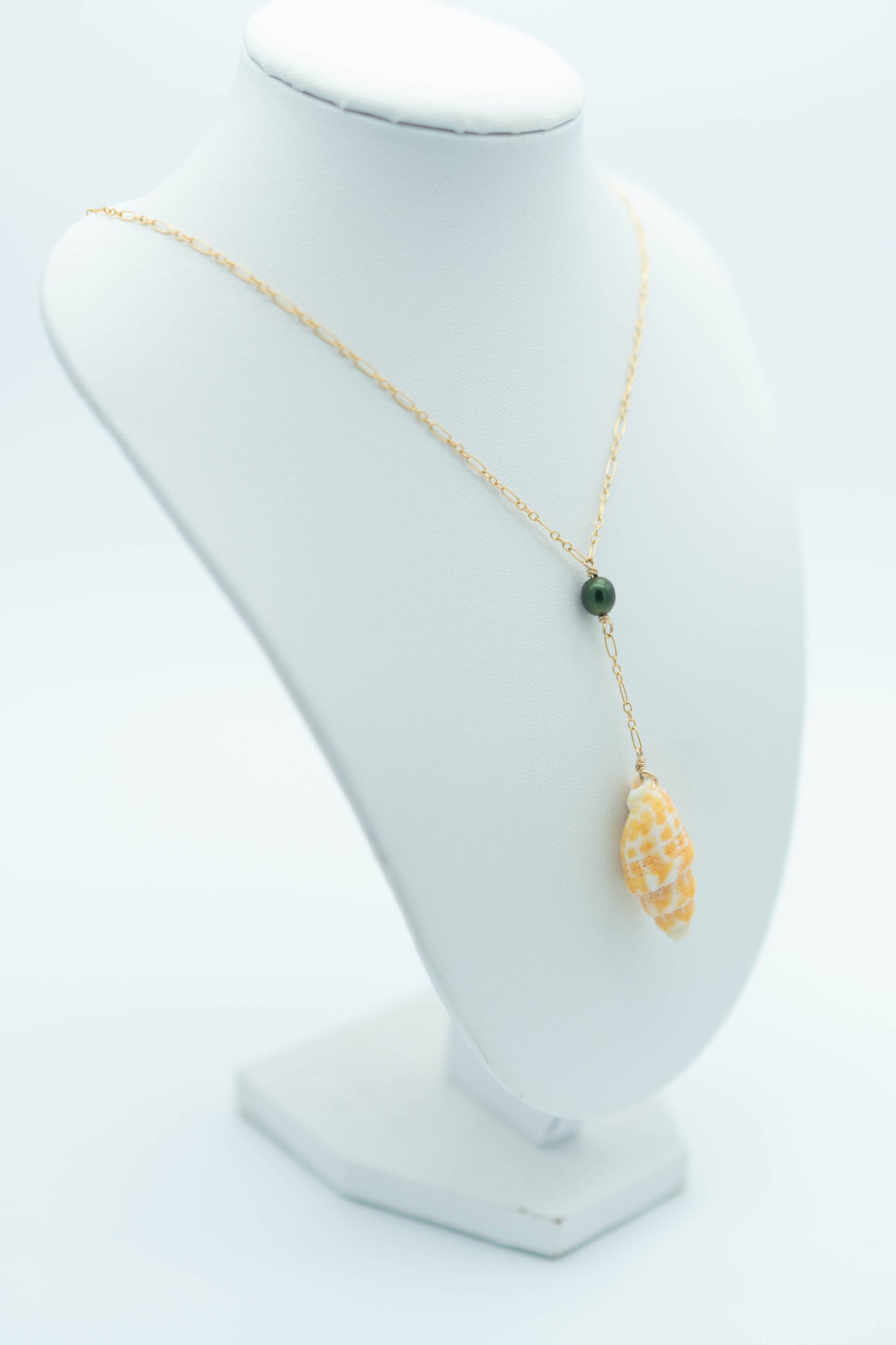 Orange Miter + Green Pearl Lariat Necklace