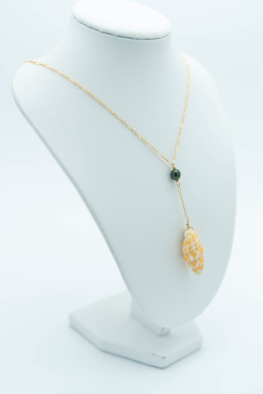 Orange Miter + Green Pearl Lariat Necklace