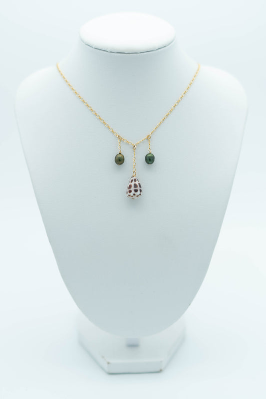 Hebrew Cone + Green Pearls Necklace