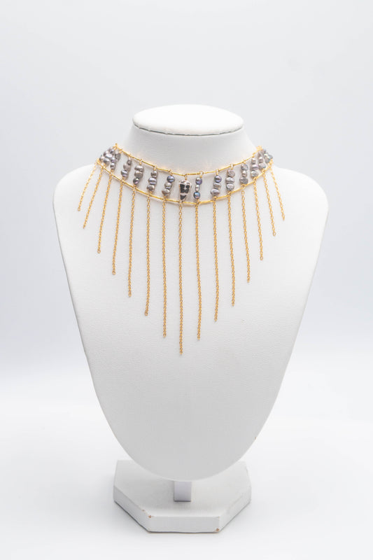 Hebrew Shell + Keshi Pearl Crown Choker