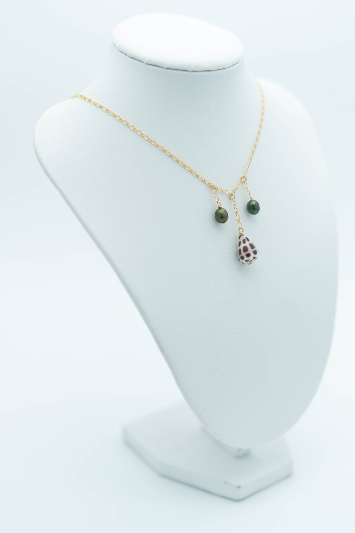 Hebrew Cone + Green Pearls Necklace