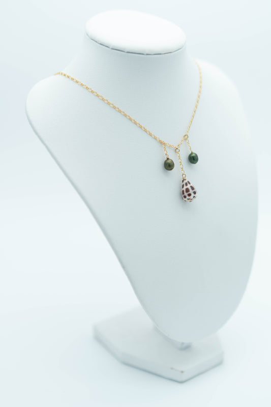 Hebrew Cone + Green Pearls Necklace