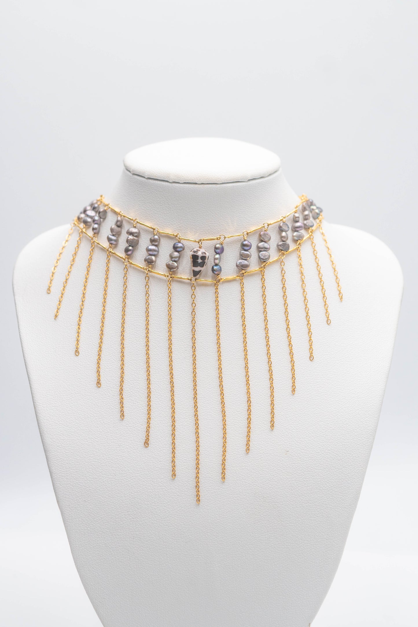 Hebrew Shell + Keshi Pearl Crown Choker