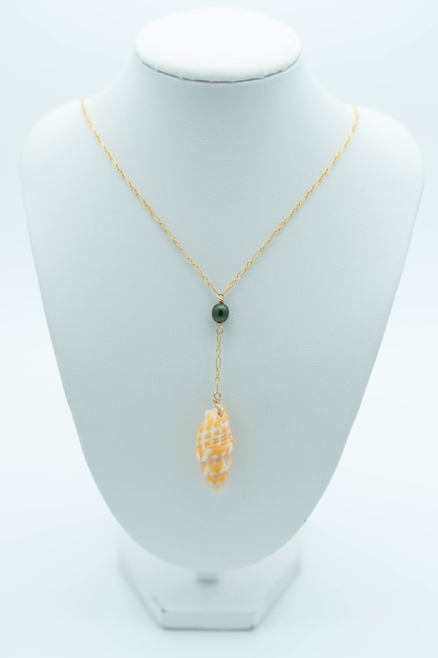 Orange Miter + Green Pearl Lariat Necklace