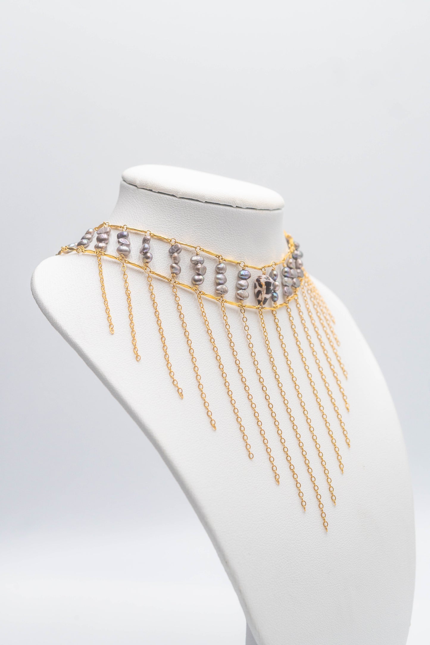 Hebrew Shell + Keshi Pearl Crown Choker