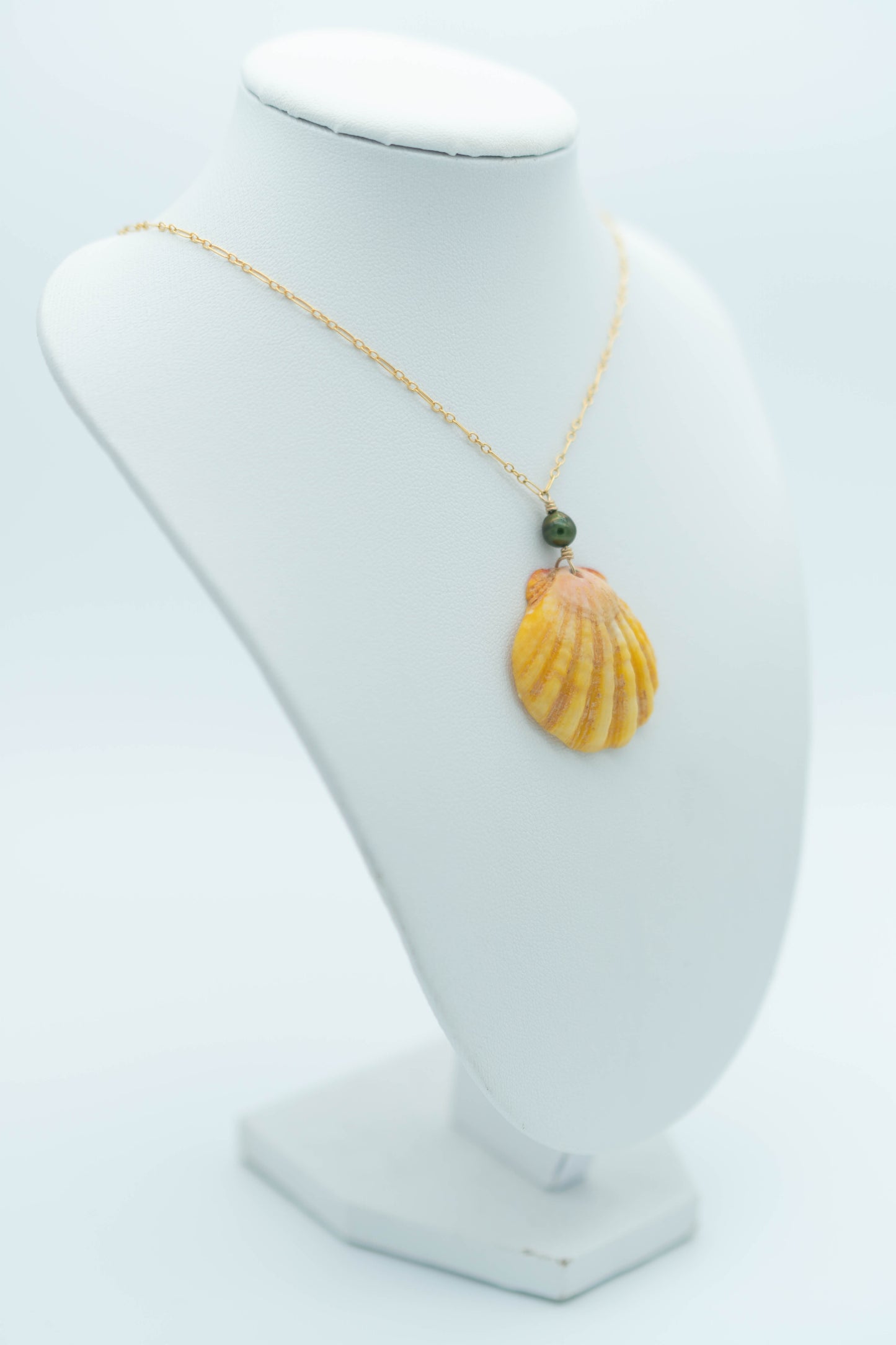 Sunrise Shell + Green Pearl Necklace