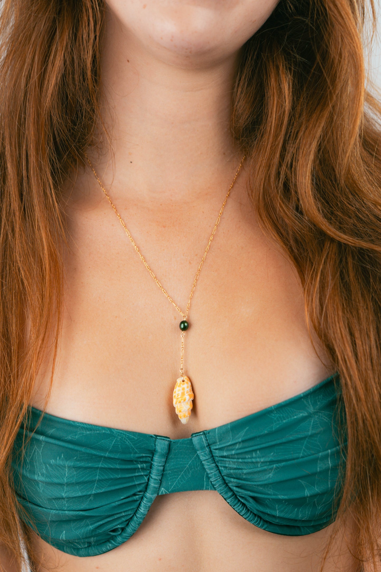 Orange Miter + Green Pearl Lariat Necklace