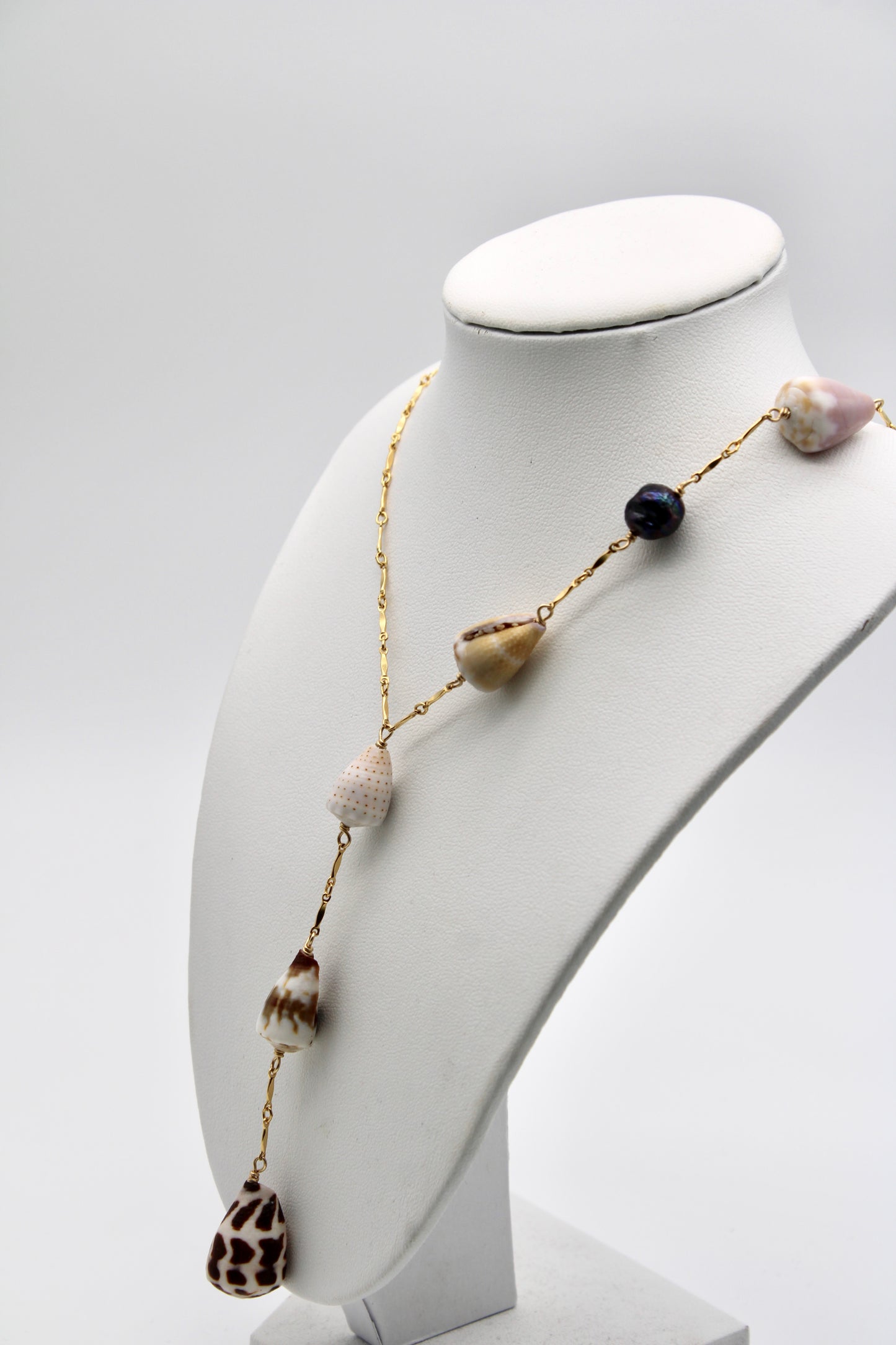 Asymmetrical Multi-Shell Necklace -  .75 Inch Shells