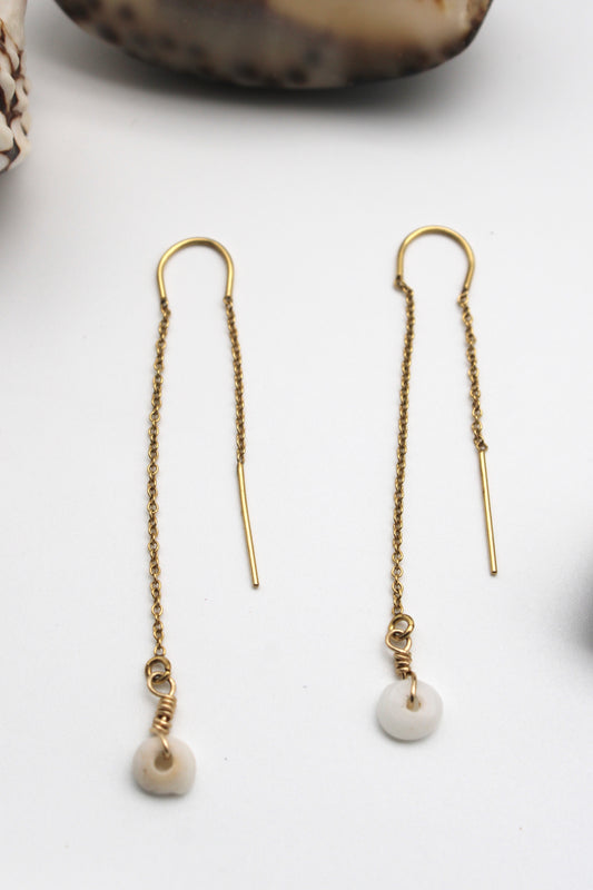 Single Puka Shell Threader Earrings