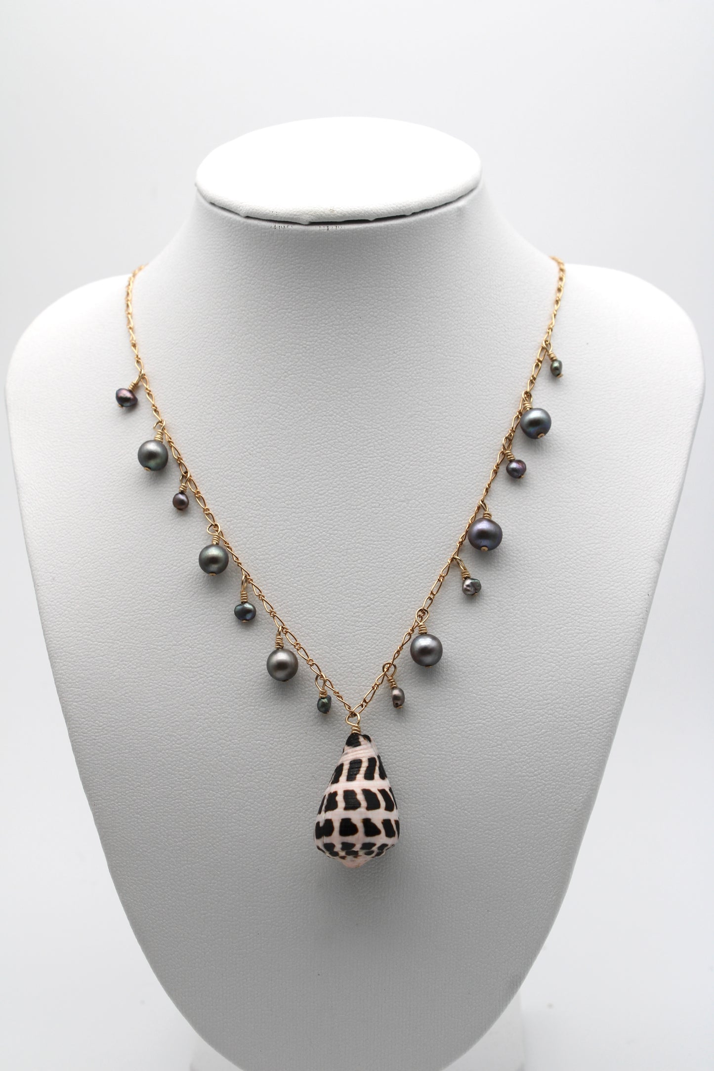 Cone Shell and Blue Keshi Pearl Necklace