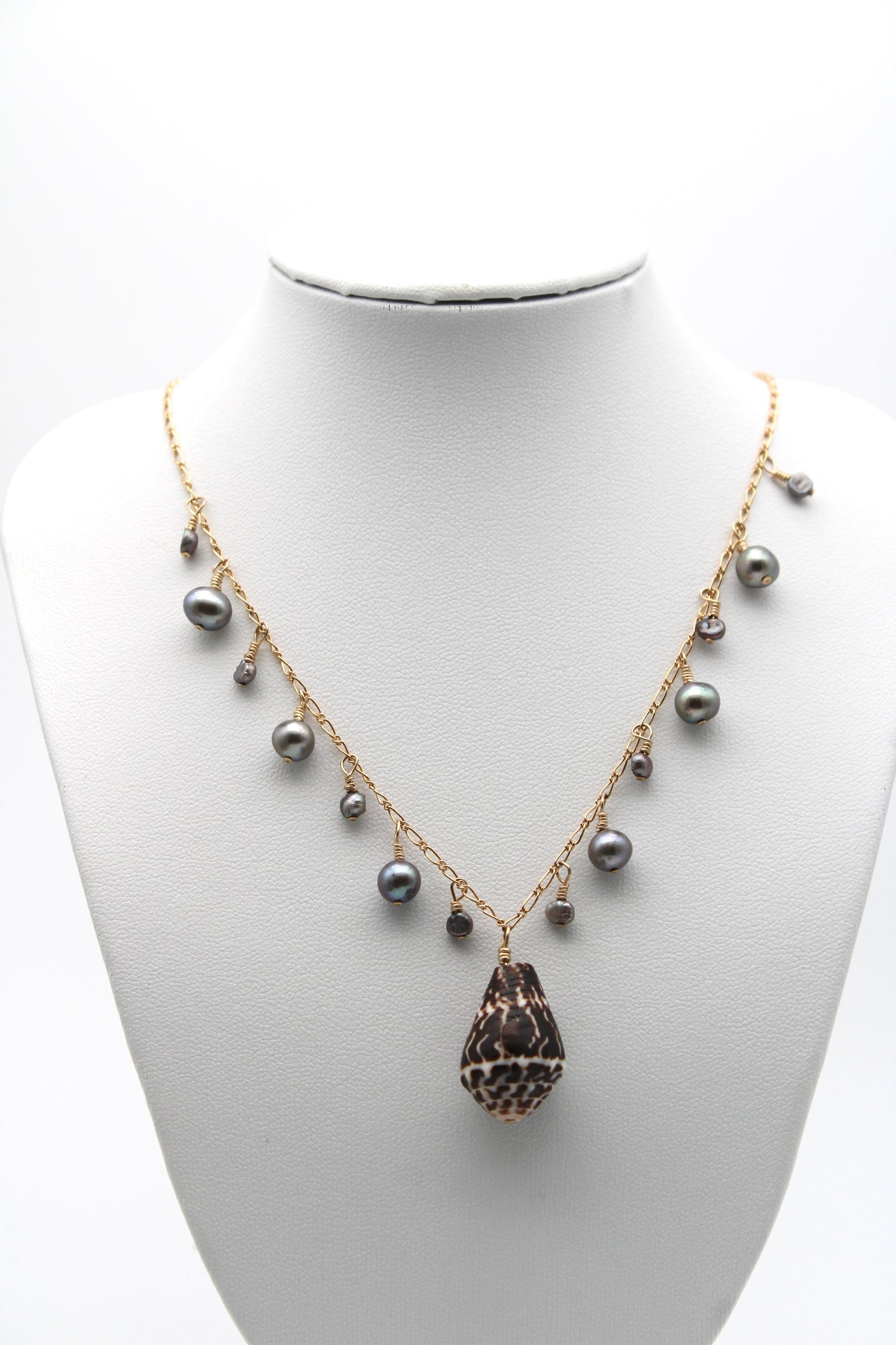 Cone Shell and Blue Keshi Pearl Necklace